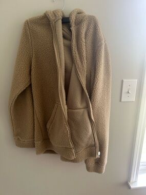 ONLY & SONS Tan Sherpa Zip-Up Hoodie